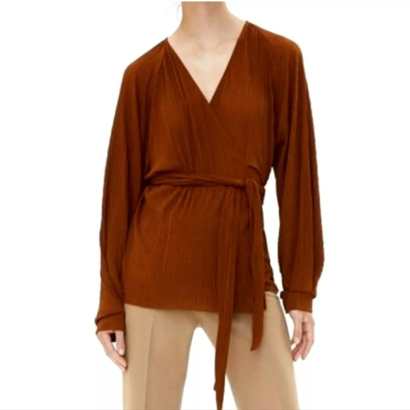 ZARA Pleated Wrap Top Womens Large - Picture 6 of 7